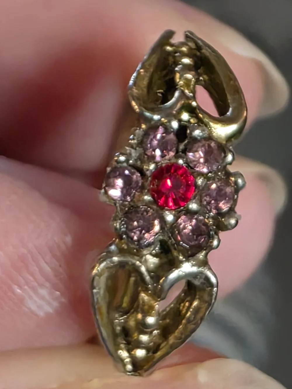Vintage Made With Genuine Swarovski Crystal Floral Ring Pink Red Size 6.5
